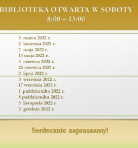 BIBLIOTEKA OTWARTA W SOBOTY